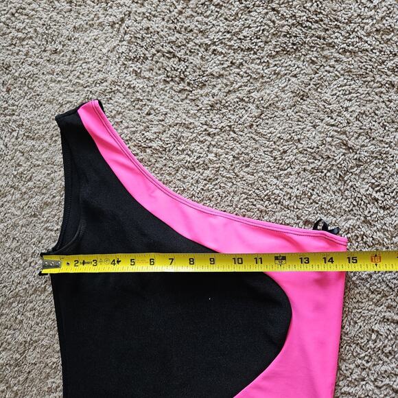 Vtg Y2K 90s Deb Mini Dress Size L One Shoulder Pink Black Bodycon Party HOCO - Picture 7 of 9